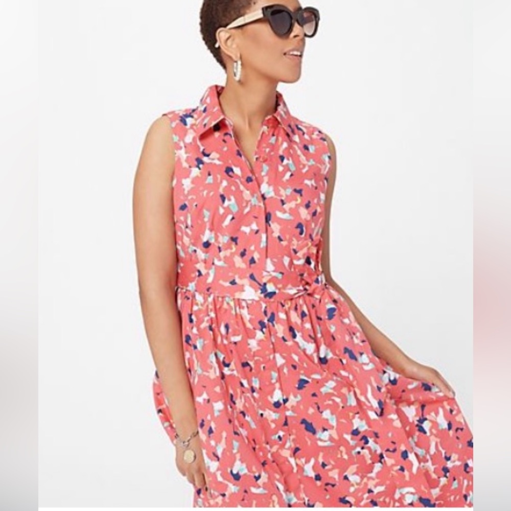 J Jason Wu Novelty Printed Shirt Dress. Color is Coral Confetti, Size X-Large,
